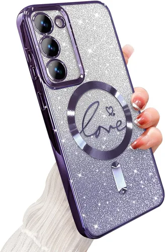 Miniatura 173 de ZONRW - Funda para Samsung Galaxy S22 Ultra magnética, para mujeres y niñas, cubierta trasera suave, lujosa, con corazón de amor, bling, degradado