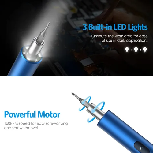Miniatura 4 de AMIR - Desarmador eléctrico para armado de PC, juego de destornilladores pequeños de potencia automática 28 en 1 con 24 puntas, kit de herramienta