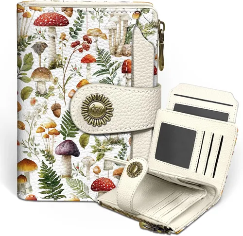Miniatura 12 de Icycay Cartera pequeña para mujer, plegable con bloqueo RFID, soporte para tarjetas de crédito, bolsillo con cremallera para monedas, piel