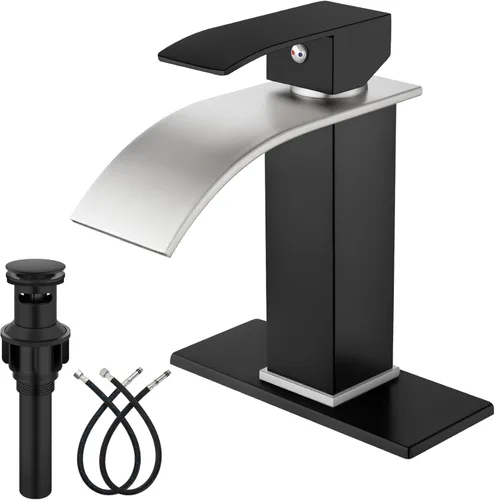 Miniatura 17 de Midanya Grifo de baño con caño de cascada, montaje en cubierta de un solo orificio o 3 orificios, grifo de fregadero de acero inoxidable 304