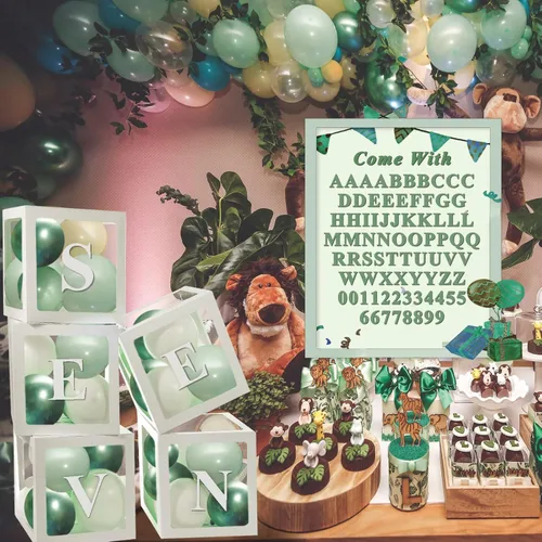 Miniatura 6 de Cajas de globos transparentes de color blanco, cajas de bebé transparentes con 78 letras para nombre personalizado, bloques de cajas de globos