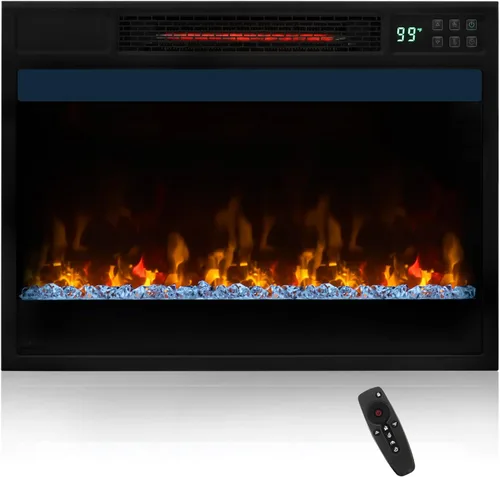 Tangkula - Inserto eléctrico de chimenea de cuarzo infrarrojo de 23 pulgadas con control remoto, calentador de chimenea empotrado de 1500 W con Negro