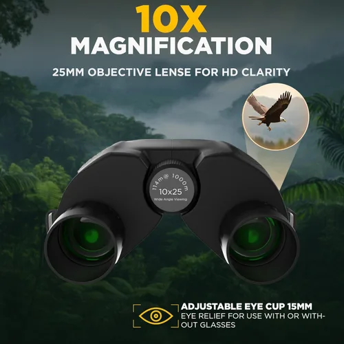 Miniatura 2 de Binoculares compactos de alta potencia de 10 x 25 para adultos, observación de aves de largo alcance, viajes para cruceros, ligeros y pequeños