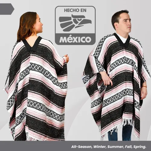 Miniatura 43 de Artisans Bazaar Poncho tradicional mexicano de Baja para hombres y mujeres, auténtico sarape de Gaban, manta de vaquero Pancho Jorongo
