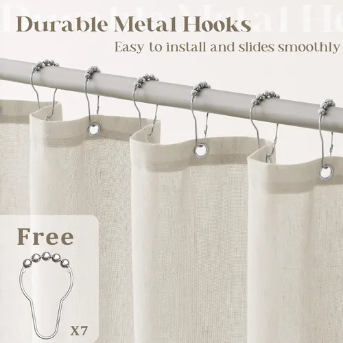 Miniatura 5 de Cortina de ducha de lino de avena 36x72 para cabina de ducha, cortinas neutras grisáceas beige de lino para baño, decoración bohemia de baño