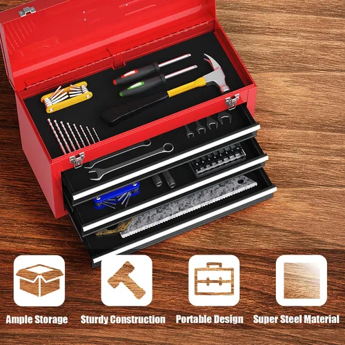 Miniatura 5 de Goplus - Caja de herramientas con 3 cajones, organizador portátil de 4 niveles de 20.5 pulgadas con bandeja superior para herramientas, cerradura