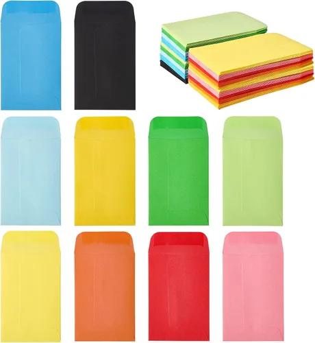 ACSTEP Paquete de 500 sobres de monedas de colores #1 de 2.25 x 3.5 sobres, 10 sobres de semillas de papel autoadhesivos de colores surtidos,