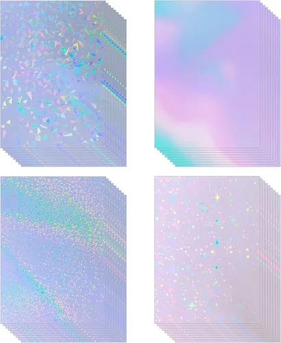 36 hojas de papel adhesivo holográfico de 8.5 x 11 pulgadas, impermeables, de vinilo transparente, autoadhesivas, con 4 estilos mezclados