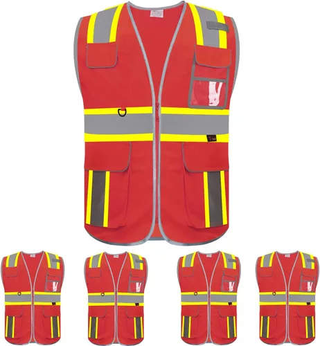 Miniatura 11 de zojo Chaleco de seguridad de alta visibilidad, reflectante con bolsillos multifuncionales y cremallera, para hombres y mujeres, Franja negra