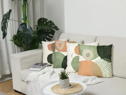 Miniatura 5 de Juego de 4 fundas de almohada modernas de mediados de siglo de 18 x 18 pulgadas, fundas de almohada geométricas bohemias para sofá al aire libre