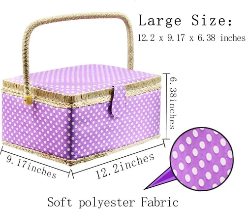 Miniatura 2 de Cesta de costura grande con accesorios, caja organizadora de costura de madera para suministros de costura y almacenamiento de herramientas de Morado