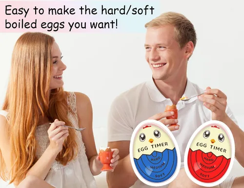 Miniatura 6 de Lasubst Temporizador de huevos que va en el agua para huevos duros duros suaves y medianos, 1 rojo y 1 azul