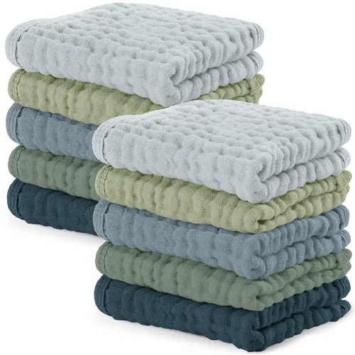 Comfy Cubs - Toallitas de muselina para bebé, paquete de 10 paños suaves de algodón de 6 capas, para piel sensible, 10 x 10 pulgadas, tamaño grande,