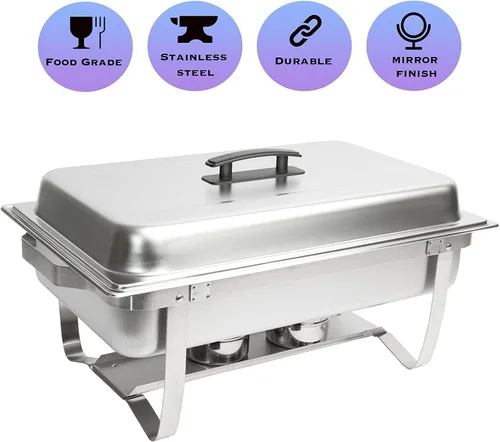 Miniatura 6 de Juego de bufé de platos de roce (paquete de 4) Chafers 8QT buffet servidores y calentadores, servidores de roces con cubiertas, catering, chafer