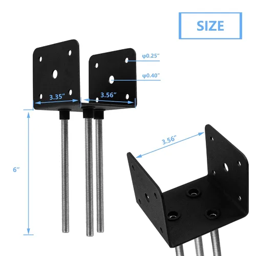 Miniatura 2 de 4 piezas de anclaje de poste de hormigón en forma de U soporte de poste de 4x4 soporte de base de poste de tierra, soportes de pérgola base de poste