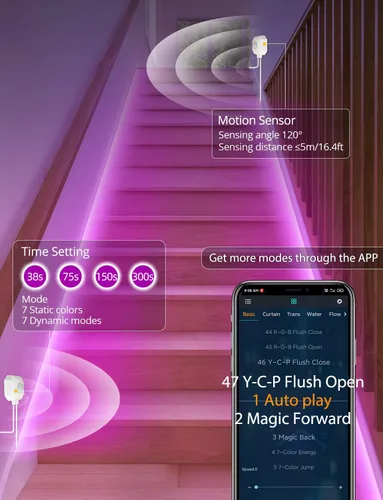Miniatura 4 de MATICOD Luces con sensor de movimiento para interiores debajo de la cama, tira de luz LED RGB con control de aplicación, luces nocturnas para Varios
