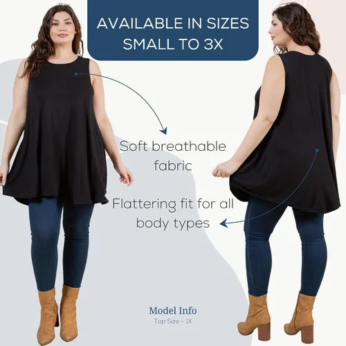Miniatura 3 de Azules Sleeveless Tunic Tops for Women – Flowy Loose Fit Rayon Tank Tops Dressy Long Tunics for Leggings & Summer Outfits