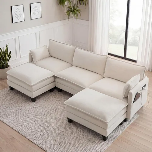 Miniatura 11 de Sofá modular convertible seccional, sofá de 4 asientos en forma de L con diván reversible, sofá de nube de asiento profundo, sofá cama 3 en 1, tela