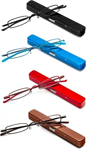 Miniatura 18 de Lentes de lectura ultra pequeños para hombres y mujeres, lectores de bolsillo delgados con clip para bolígrafo, carcasa de metal, bisagra