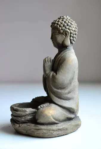 Miniatura 5 de Biedermann & Sons Stone Buddha - Portavelas de té de 6 pulgadas de ancho x 8 pulgadas de alto, estatua de meditación zen, gris claro con detalles