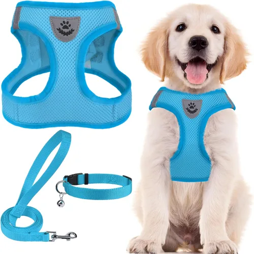 Miniatura 39 de PUPTECK - Arnés, collar y correa ajustables, sin tirones, para perros pequeños y medianos, cachorros y gatos, pechera reflectante acolchada de malla