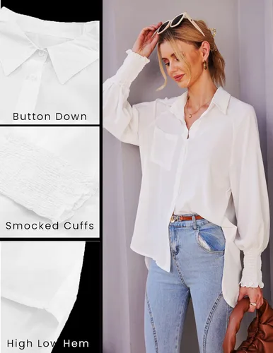 Miniatura 4 de Chigant Camisas con botones de manga larga tipo farol, blusas de gran tamaño, camisas casuales para la oficina
