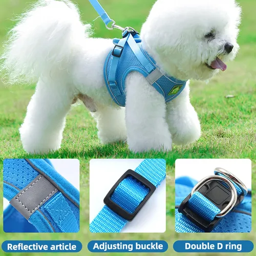 Miniatura 2 de Juego de arnés y correa para perros pequeños, arnés reflectante ajustable sin tirones, arnés transpirable suave para cachorros, perros pequeños