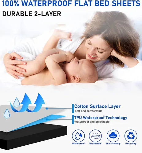 Miniatura 2 de WYFKYMXX Sábana de cama impermeable – Sábanas planas de percal de algodón transpirable ideal para hoteles y hospitales, sábana protectora de colchón