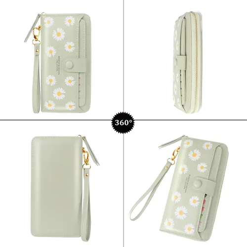 Miniatura 3 de Cartera de piel para mujer, con bloqueo RFID, bolsillo con cremallera, tarjetero, con ventana de identificación