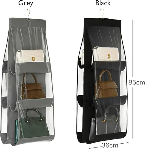Miniatura 3 de Organizador de bolso de mano para colgar en el dormitorio, a prueba de polvo, para armario, clóset (negro, paquete de 2)