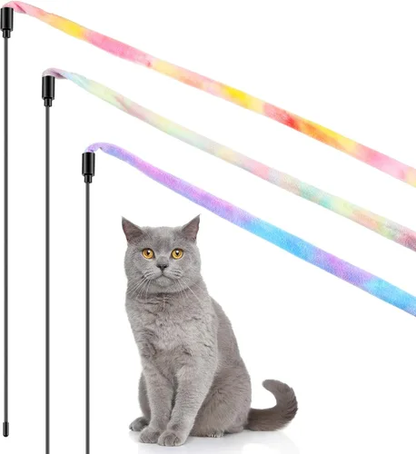 Miniatura 8 de Sumind 3 piezas de varita de gato de la selva para gato, teaser encantador, juguetes interactivos divertidos varita gatito juguete, 3 estilos