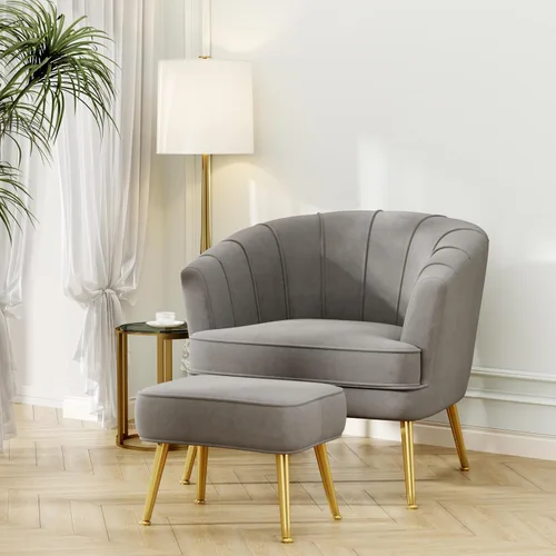 Miniatura 6 de Sillas decorativas de terciopelo con otomana para sala de estar, dormitorio, oficina, ocio, tapizadas, sofá individual, silla con brazo, cómoda Gris