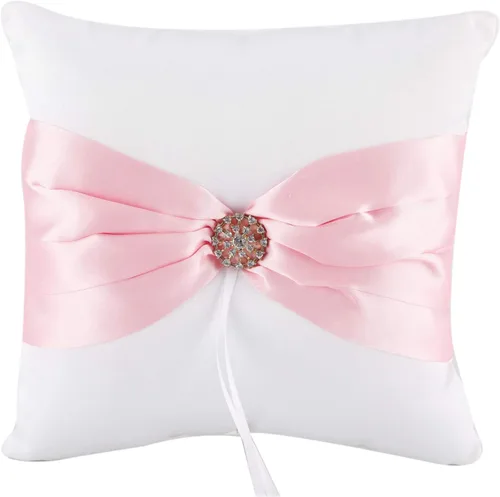 he andi 7.8 "satén artificial diamante decoración anillo de boda portador almohada (rosa)