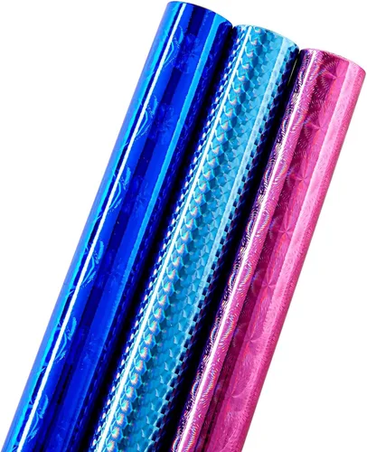 Juvale Rollos de papel de regalo holográficos metálicos para regalo, patrones de papel de regalo, envoltura de regalo metálica para regalos de