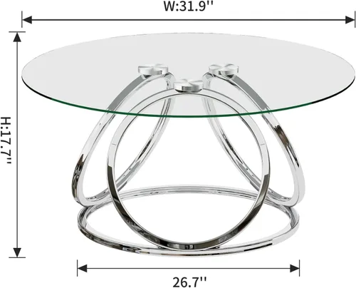 Miniatura 2 de Mesa de café plateada O&K FURNITURE, mesa de café moderna de cristal para sala de estar con marcos en forma de anillo, mesa de café de cristal