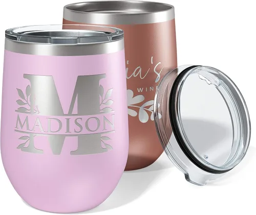 Miniatura 12 de Regalos para el Día de la Madre para mamá, vaso de vino personalizado con tapa, 12 onzas, negro, regalos personalizados para mujeres, vasos aislados