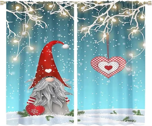Miniatura 30 de Cortinas de Navidad de gnomo, bolas de árbol de Navidad, luces, regalos, decoración de tablones para sala de estar, dormitorio, bolsillo para barra