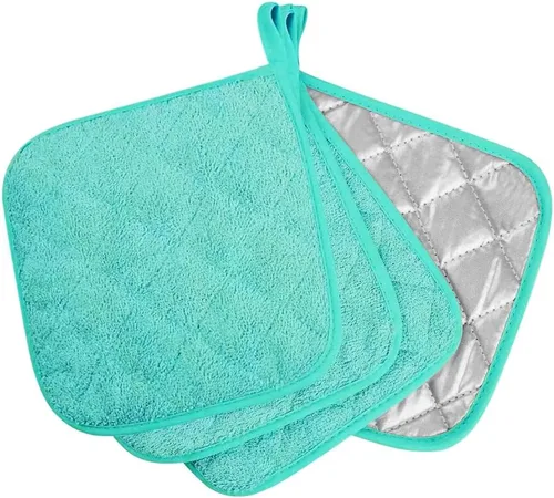 Miniatura 9 de meioro Paquete de 4 agarraderas para cocina resistentes al calor, almohadillas calientes 100% algodón, juego de soportes acolchados para ollas Rojo