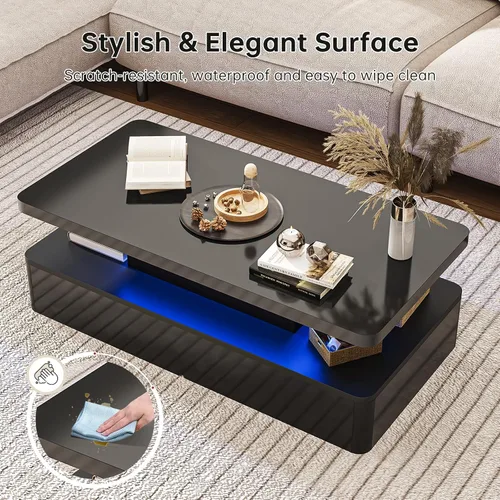 Miniatura 6 de oneinmil Mesa de centro LED moderna, mesas de sala de estar de 40 pulgadas con luces LED de 16 colores, diseño de doble capa, elegantes mesas
