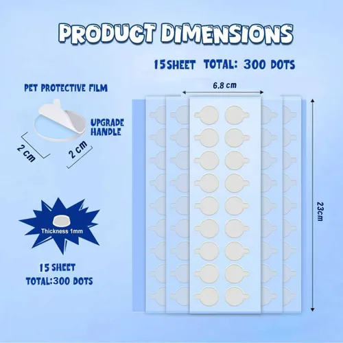 Miniatura 3 de 300 puntos adhesivos de doble cara, puntos transparentes de pegamento, masilla de montaje extraíble, masilla para póster, puntos adhesivos