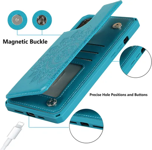 Miniatura 3 de Cavor Funda para iPhone 11 Pro Max con tarjetero, diseño de mandala en relieve, diseño de flores de poliuretano con tarjetero a prueba de golpes