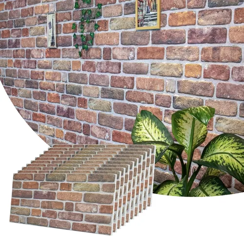 Miniatura 48 de Dundee Deco Paneles de pared 3D de ladrillo sintético, revestimiento de pared con aspecto de piedra roja, gris y marrón, espuma de poliestireno