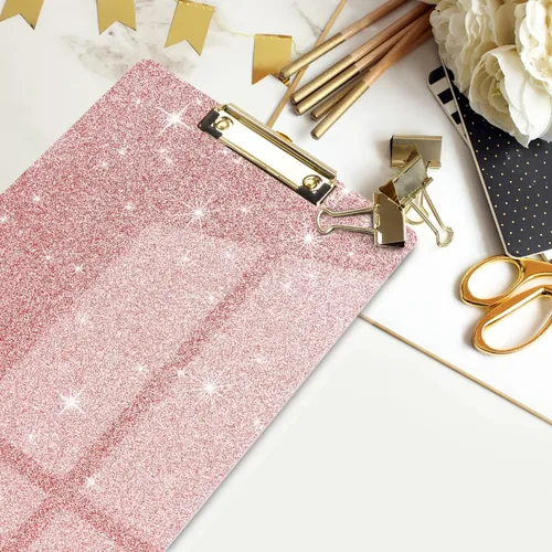 Miniatura 5 de Portapapeles acrílico, tablero rígido rosa con purpurina para mujeres y niñas, tablero de clip tamaño carta Stardard con clip dorado de perfil bajo