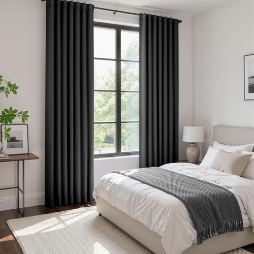Miniatura 7 de ANRODUO Juego de 2 cortinas con bloqueo de luz del 99%, cortinas de 84 pulgadas de largo, cortinas negras para dormitorio, cortinas con aislamiento