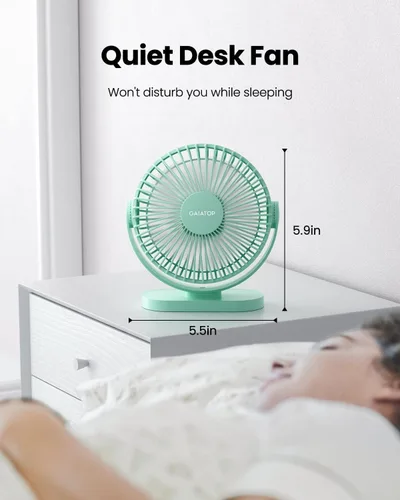 Miniatura 4 de Gaiatop Ventilador de escritorio USB, 5.5 pulgadas, pequeño, silencioso, potente, 3 velocidades, rotación de 90°, mini ventiladores de mesa de Verde