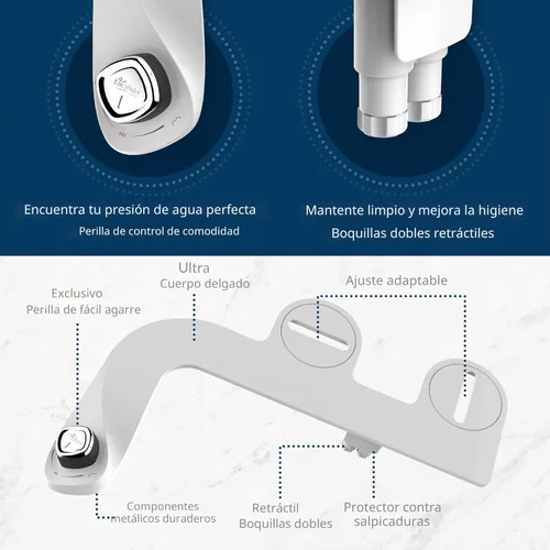 Miniatura 4 de BioBidet SlimEdge - Accesorio de inodoro de bidé simple en blanco con boquilla doble, rociador de agua dulce, no eléctrico, fácil de instalar
