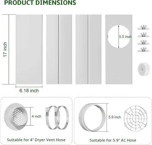 Miniatura 2 de Kit de ventilación de ventana para secadora BEWAVE, kit de ventilación de ventana compatible con manguera de ventilación de secadora de 4