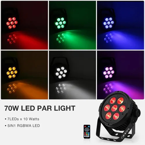 Miniatura 2 de Par de luz LED para escenario: 70 W RGBWA 5 en 1 LED par puede activar por sonido múltiples modos por control remoto y control DMX para eventos
