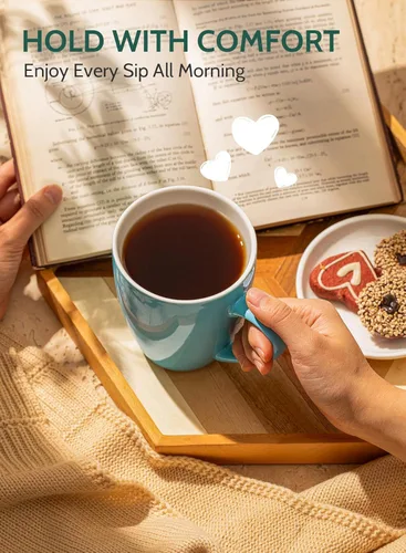Miniatura 4 de Sweese Tazas de café de porcelana – 16 onzas (arriba al borde) para café, latte, té, cacao, juego de 4, turquesa