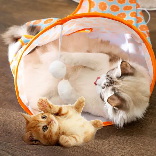 Miniatura 3 de AIIONP Bolsa de túnel para gatos, tubos interactivos para gatos para mascotas, sonido de arena, bola de felpa, ideal para razas medianas y pequeñas